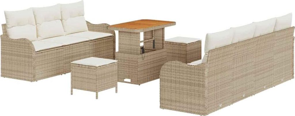 vidaXL Garten-Sofa-Set mit Kissen mit Speicher 10 pcs Beige und Creme