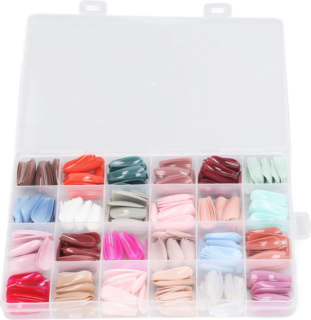 576 Stück künstliche Fingernägel zum Aufkleben, Sargform, glänzend, vollflächig, Farbmischung, verschiedene Größen, Ballerina-Nägel