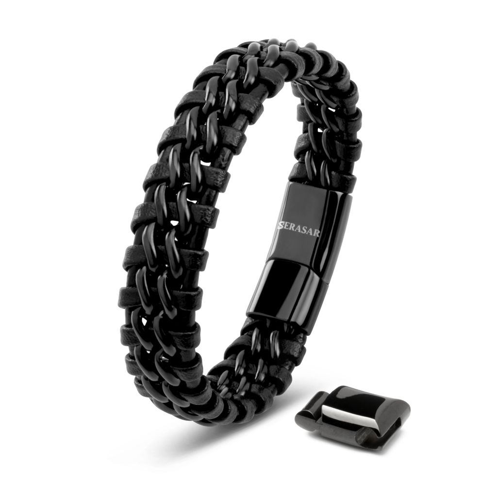SERASAR | Bracciale in pelle da uomo [Acciaio] con doppia Immagine del prodotto 