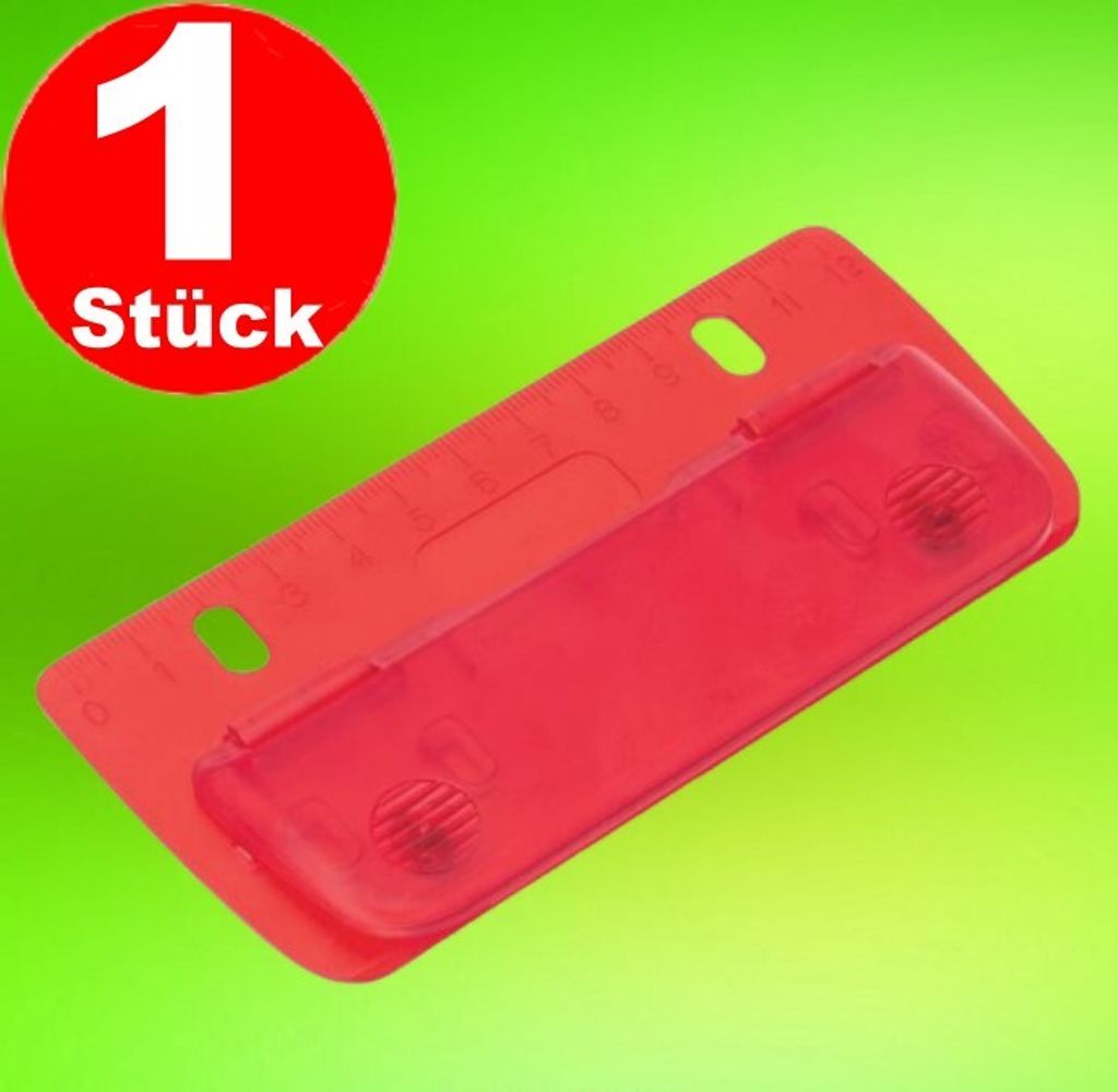 Taschenlocher rot Locher abheftbar Reiselocher incl. Lineal mini flach