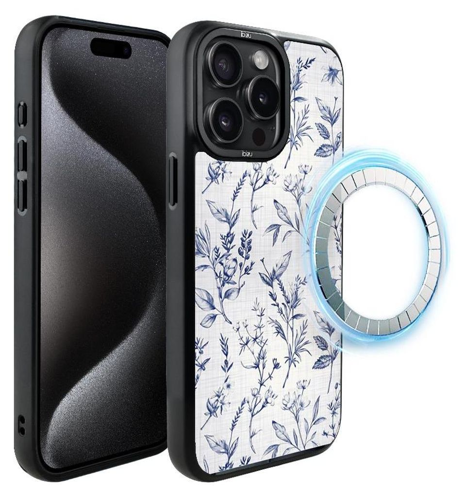 Schutzhülle für das iPhone 15 Pro, MagSafe-kompatibel, mattschwarze Seiten, Tintenblumen