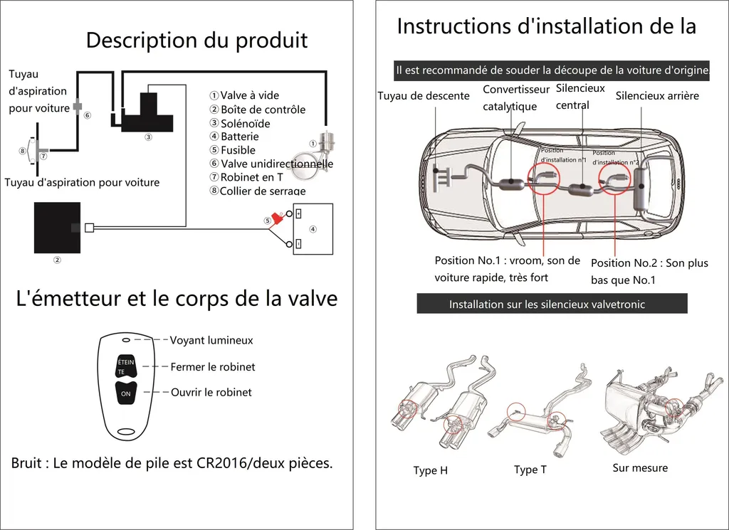 Vanne d'échappement télécommandée 6,35 cm pour personnalisation tuning - 8