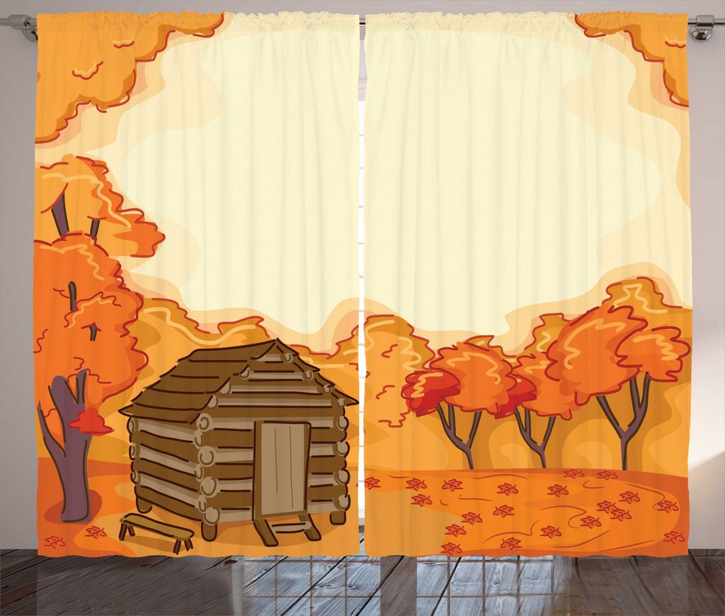 ABAKUHAUS Blockhaus Rustikaler Gardine, Lodge und Ahornbäume, Schlafzimmer Kräuselband Vorhang mit Schlaufen und Haken, 280 x 225 cm, Creme Orang...