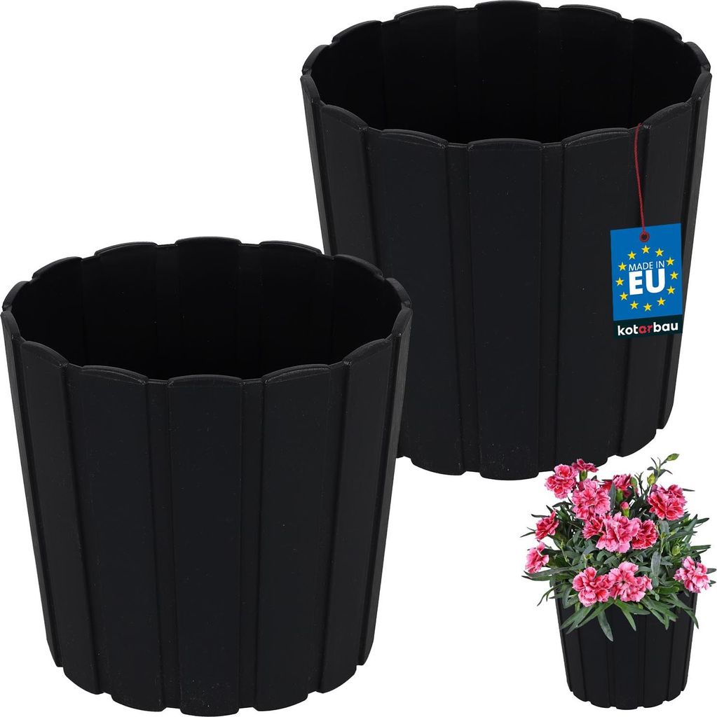 KOTARBAU 2er Set Blumentopf Pflanzkübel 15 cm H: 13 cm Anthrazit Kunststoff Pflanztopf für Zimmerplanzen Blumentöpfe Groß Außen Übertop...