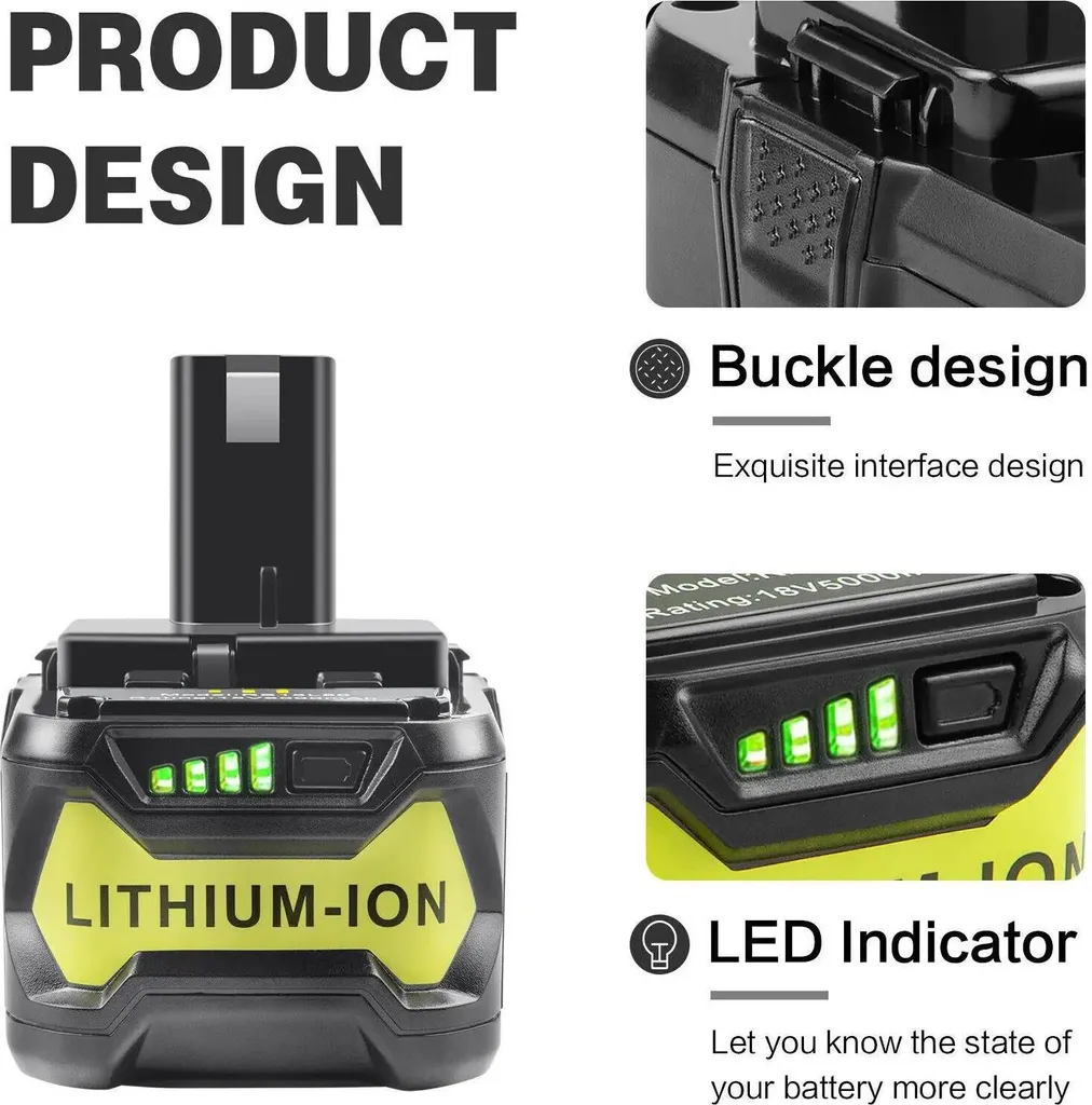 Batterie 18V pour Perceuse Ryobi One+ et Chargeur Rapide 5Ah Li-Ion