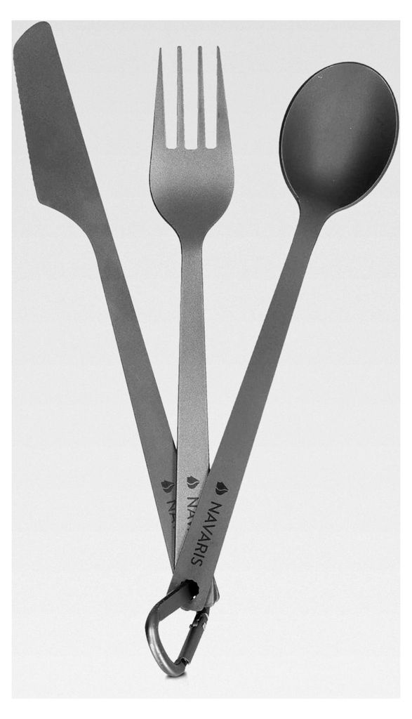 Titan Campingbesteck 3-teilig - Outdoor-Messer, Gabel, Löffel inkl. Tasche - Ultraleichtes 3-in-1 Essbesteck-Set in Grau