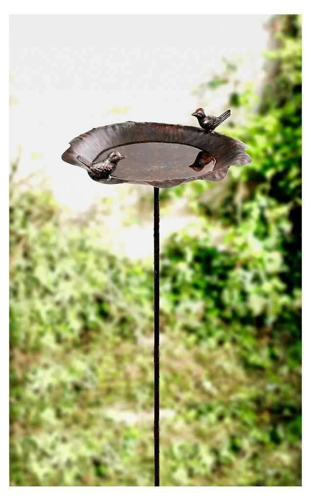 Vogeltränke aus Metall in Rost-Optik mit 2 Vögeln, Gartenstecker, Wasserstelle, Garten-Deko, Dekostecker für den Außenbereich