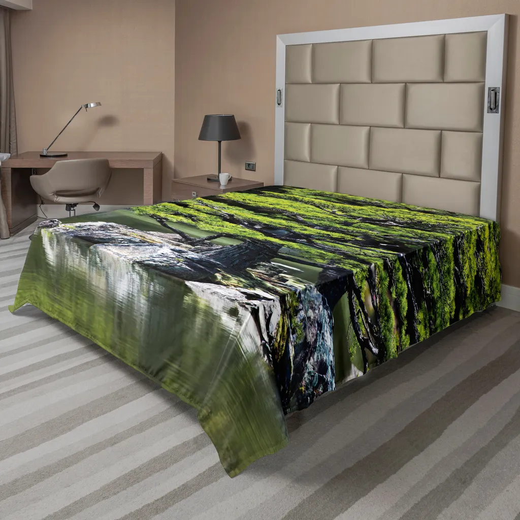 ABAKUHAUS Drap Plat Japonais Pin et Lac Vert Organique en 244 x 205 cm