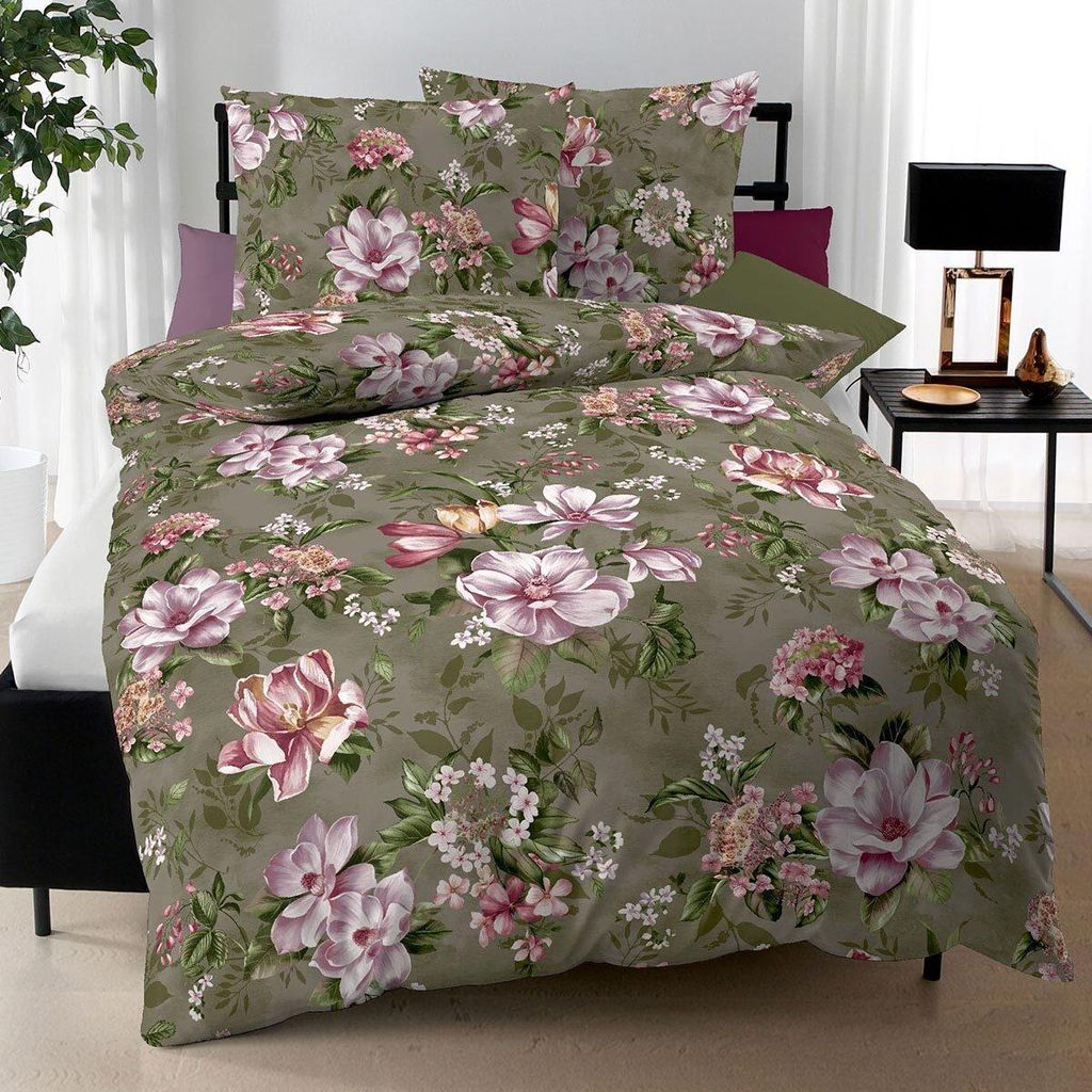 Kaeppel Biber Bettwäsche Magnolia oliv 135x200 cm + 80x80 cm