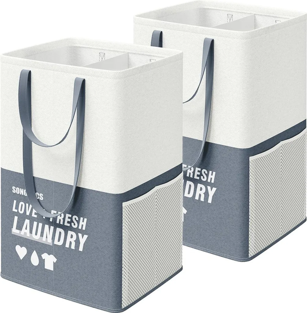 Panier à linge pour trier les vêtements, 90L bleu foncé, lot de 2 bacs