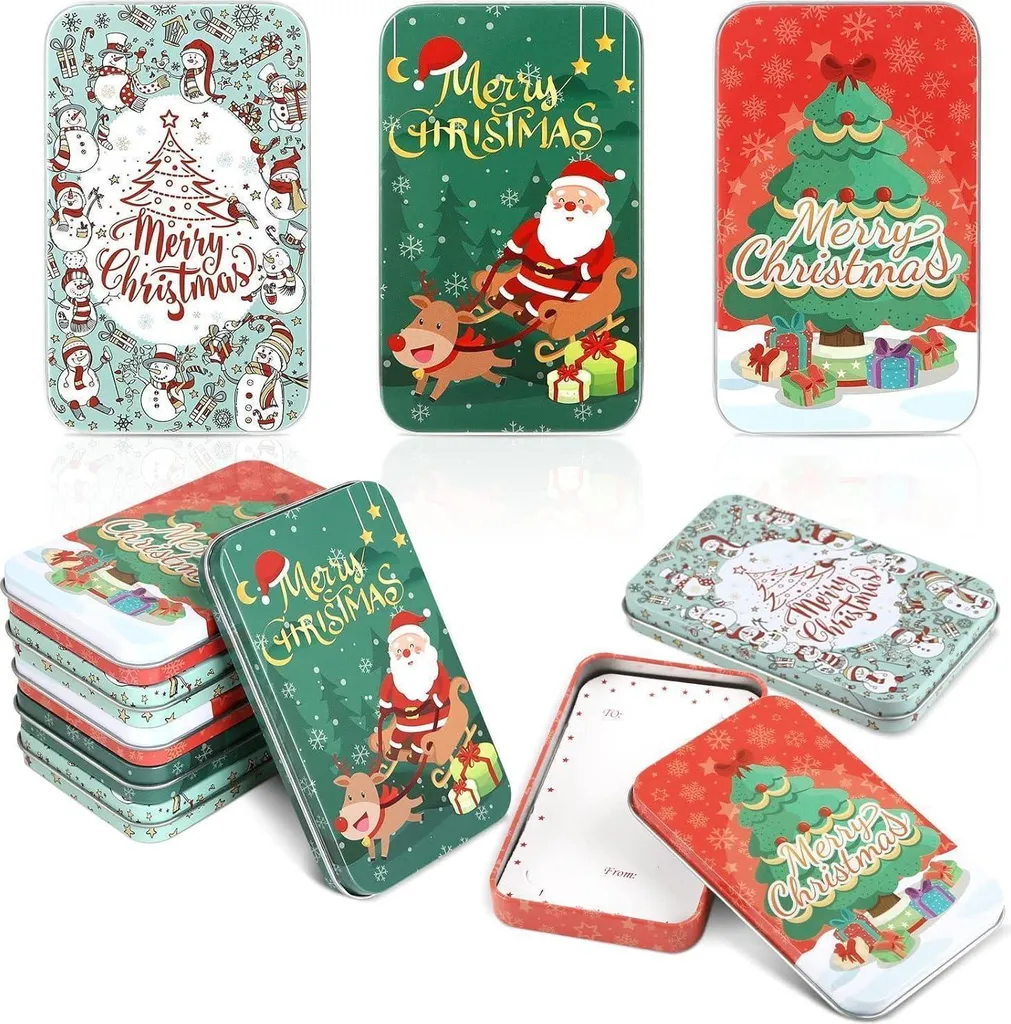 Boîte en métal Noël avec couvercle pour cadeaux - Lot de 6 pièces
