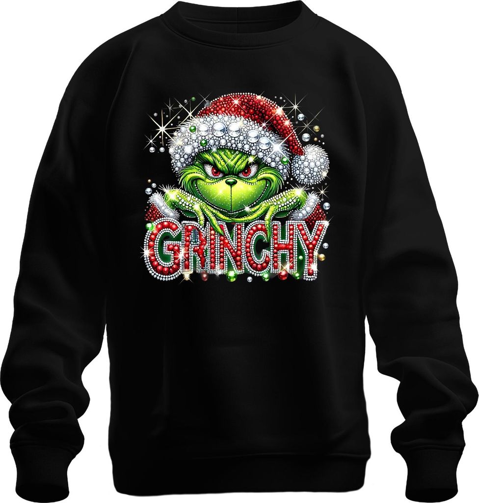 Grinchy Weihnachten Glitzer Strass Santa frech lustig Geschenk Uni Sweatshirt Pullover, Schwarz, 3XL