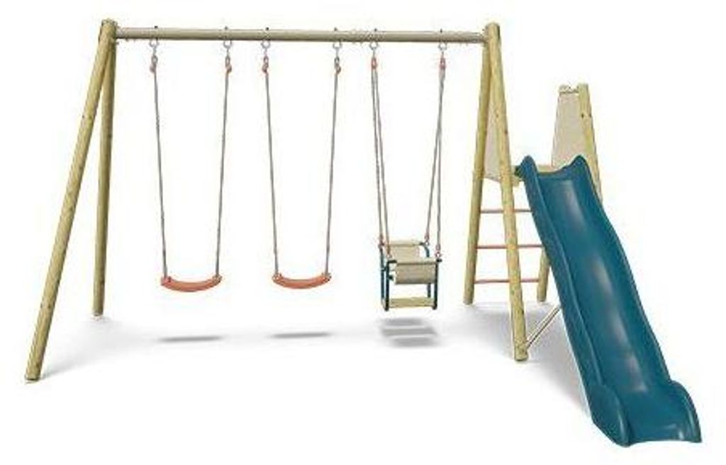 Spielturm aus Holz, 3 Schaukeln, mit Rutsche, AMILY ALEO by TRIGANO, Metall-Holz Konstruktion, Rutsche 2,63 m, Podesthöhe 1,20 m