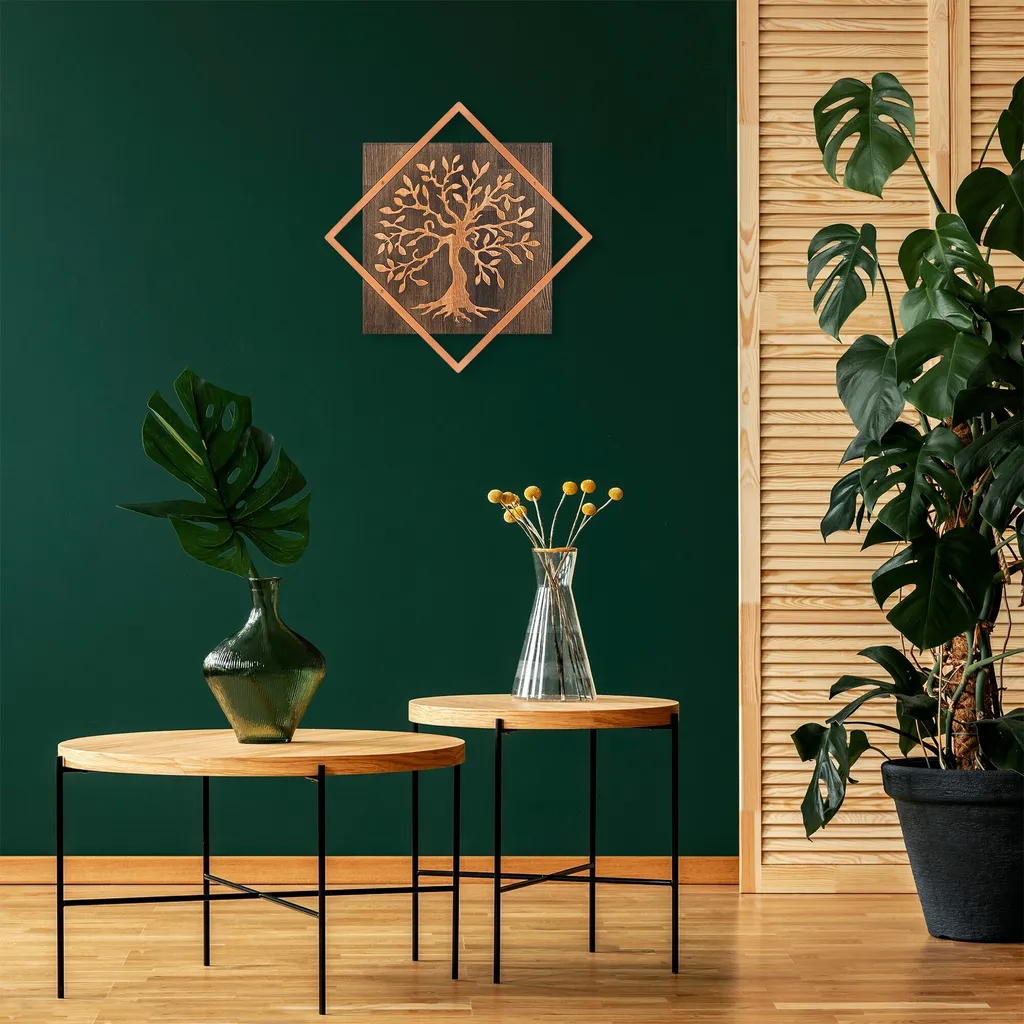 Décoration Murale Cuivre et Noyer Wallity Tree v2 Format Carré 54 cm