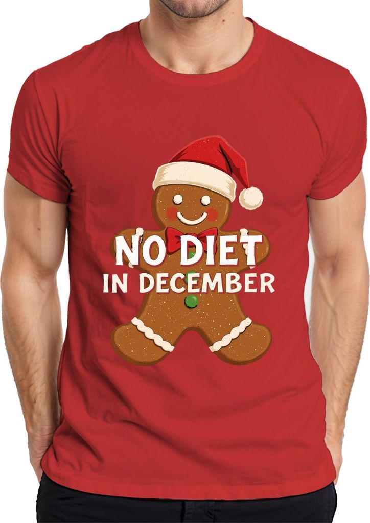 No Diet In December Lebkuchenmann Weihnachten lustig Geschenk Herren T-Shirt, Rot, M