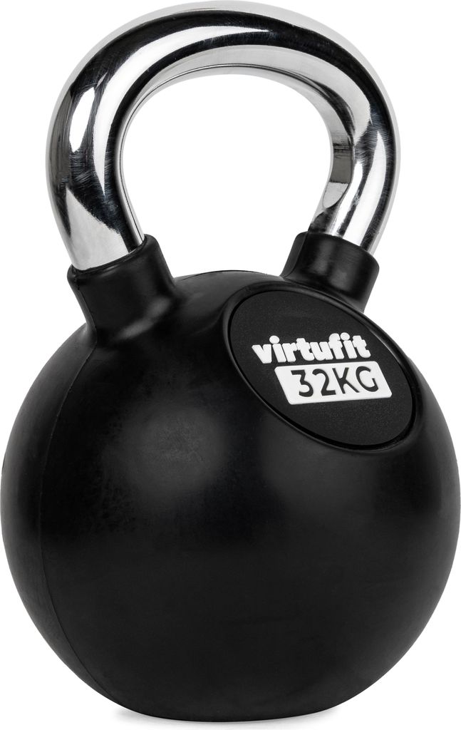 VirtuFit Kettlebell Pro 32 kg aus Gusseisen mit Gummi, Chromgriff