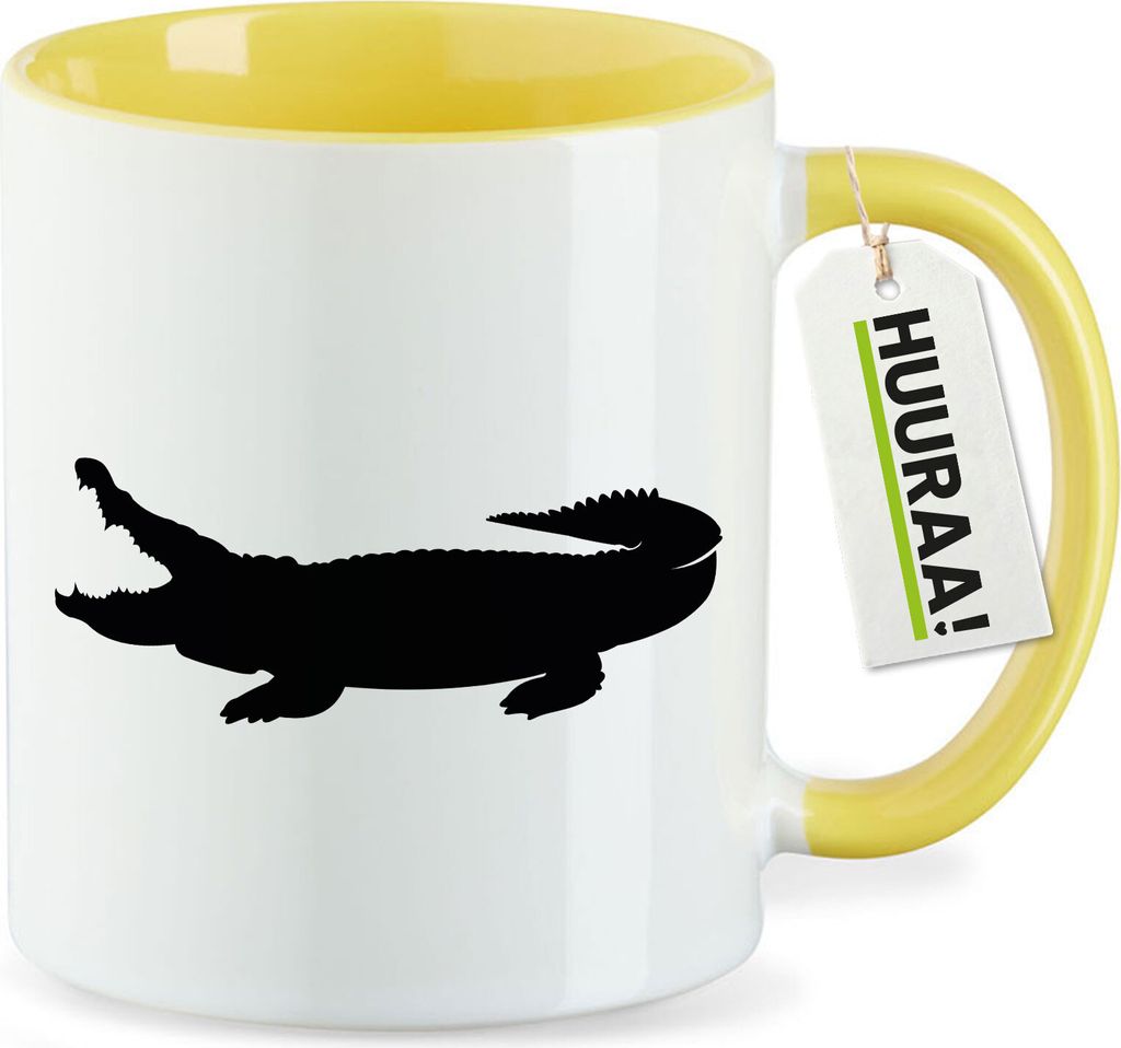 Huuraa Kaffeetasse Krokodile Silhouette 330ml Gelb Keramik Kaffeebecher Geschenkidee