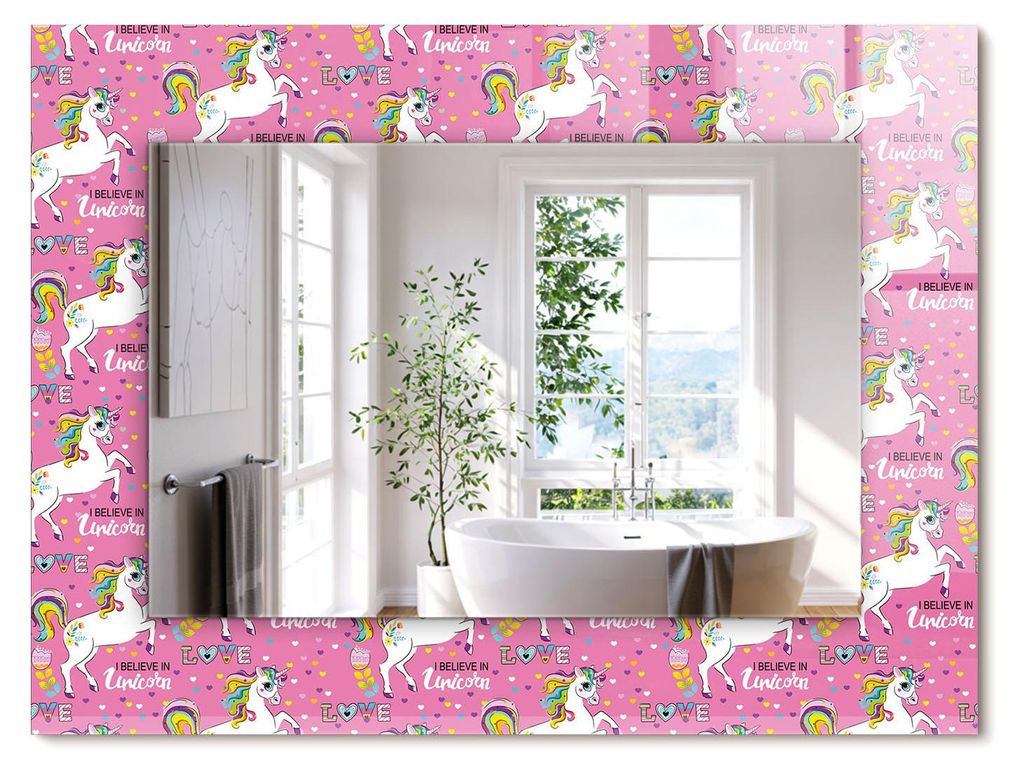 Einhörner Regenbögen Herzen – Rechteckiger Spiegel mit Druck 80x60 cm – Modern - Dekorativ für die Wand