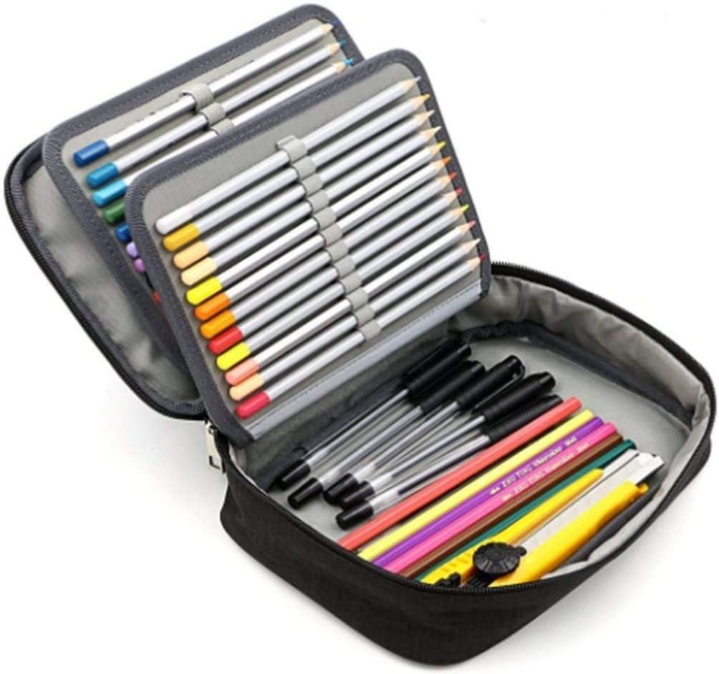 Pencil Case Boy Girl School Tragbares Griff großer Kapazität Stifthalter einfacher Bag Box Schreibereien Kunstartikel, schwarz,