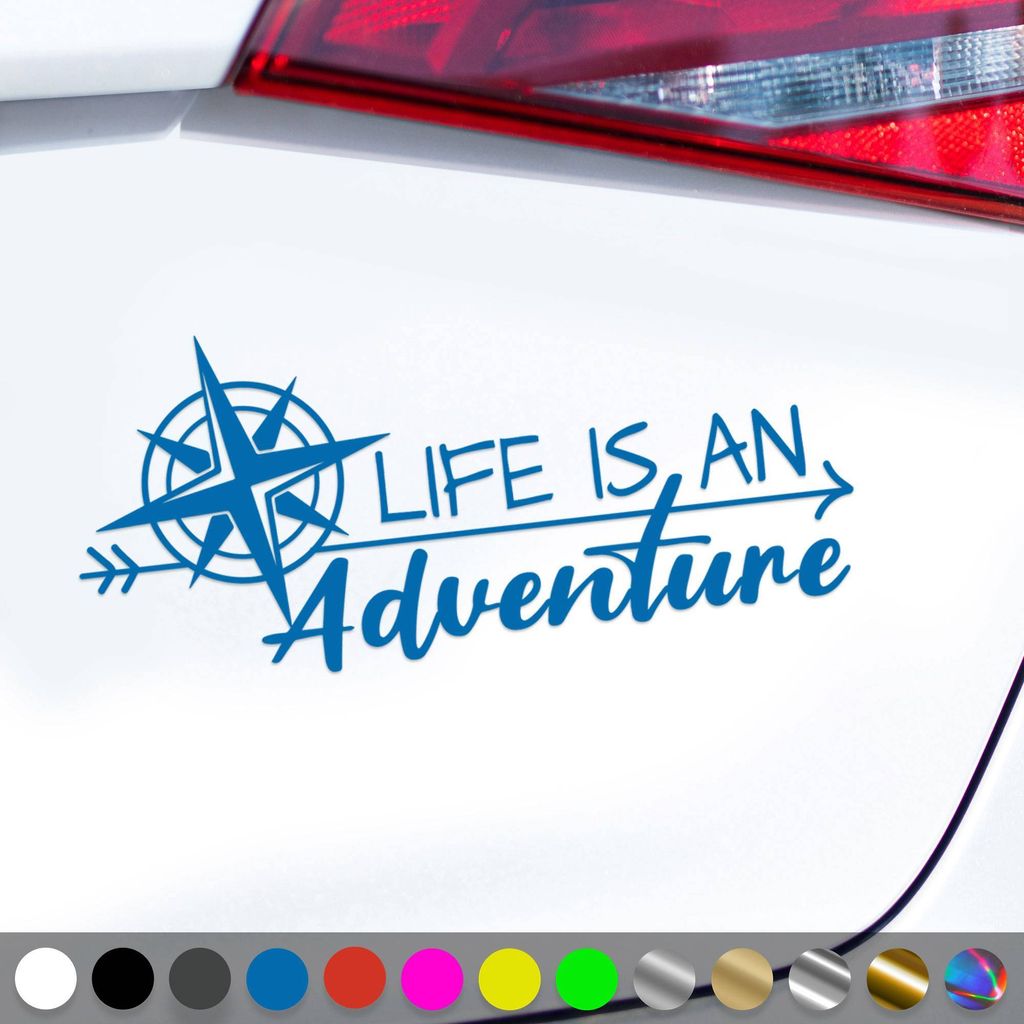 PantherPixel Abenteuer Aufkleber Life Adventure Reisen Bus Camping Sticker Auto Geschenkidee Farbe Blau
