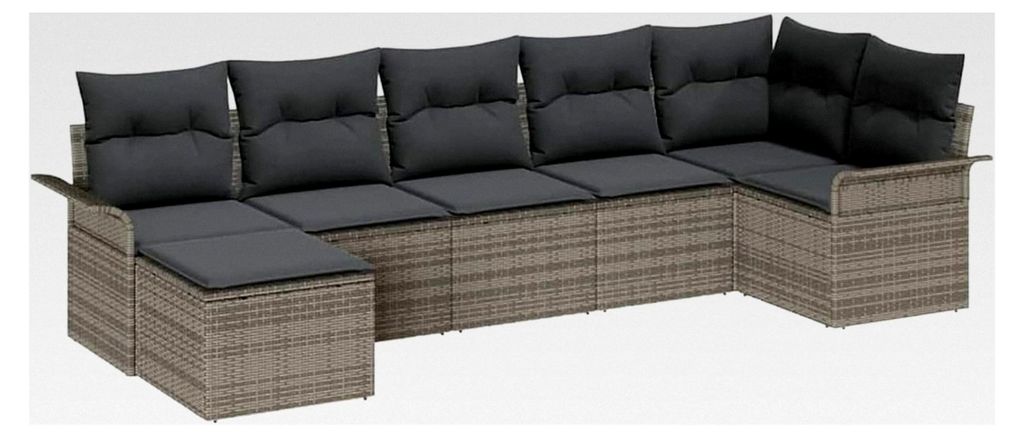 7-teiliges Garten-Sofa-Set mit Kissen Grau Poly Rattan Lounge Sofa Outdoor