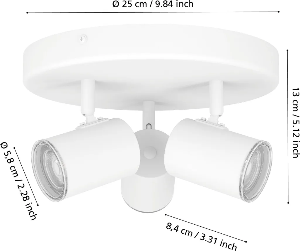 Spot de Plafond Design Blanc Eglo Consuma 1 Ø 25 cm Tripartite Orientable - 4