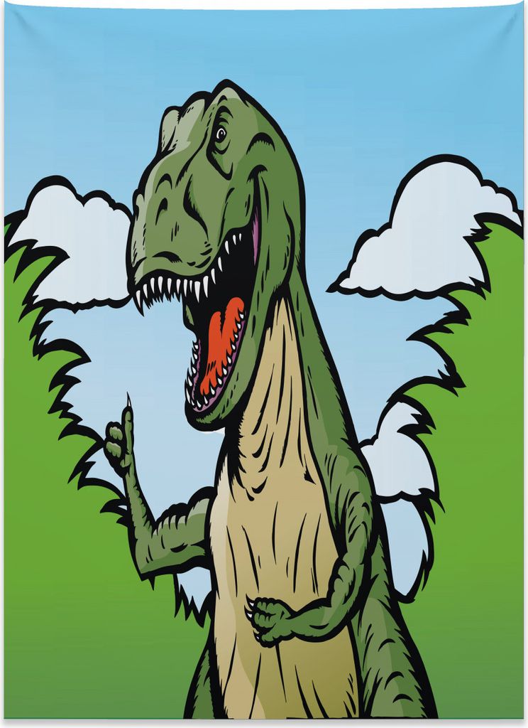 Abakuhaus Dinosaurier Wandteppich, Cartoon T-Rex Lustig aus Weiches Mikrofaser Stoff Kein Verblassen Klare Farben Waschbar, 110 x 150 cm, Dunkelgr...