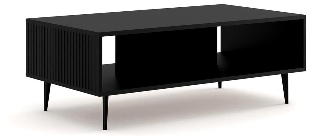 Couchtisch Ravenna B 90 x 60 cm mit gefrästen MDF-Dekorationen auf schwarzen Metallbeinen