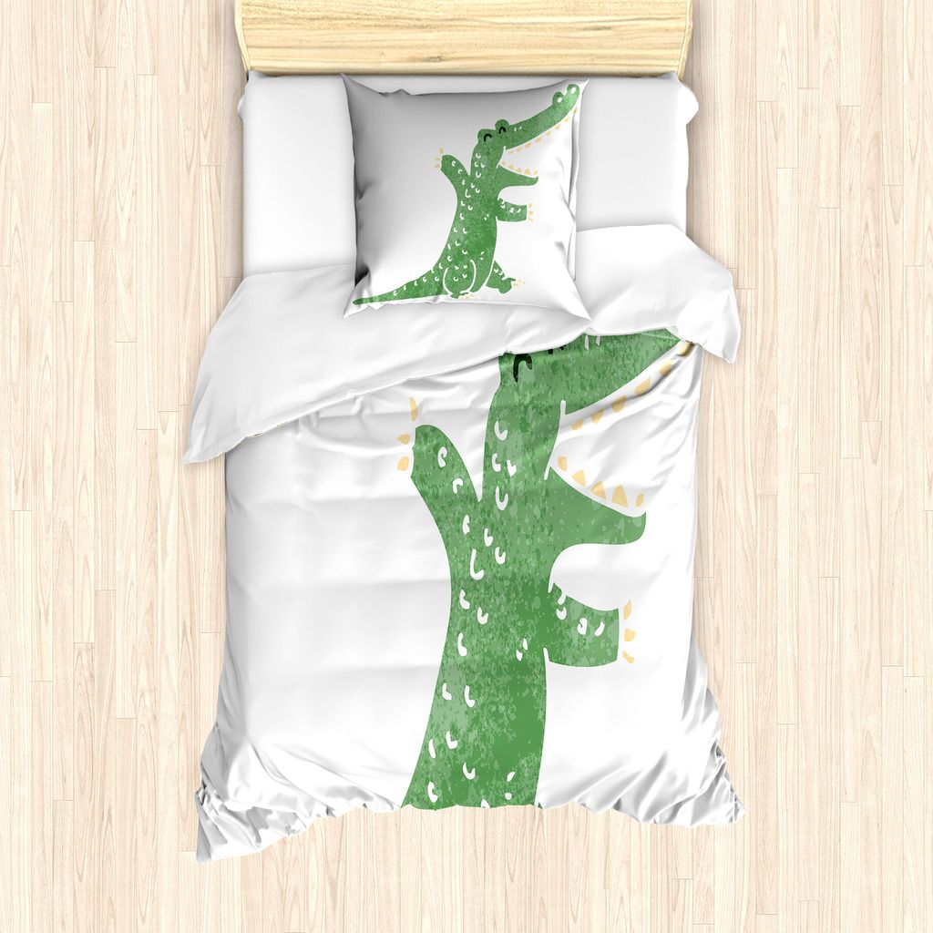 ABAKUHAUS Krokodil Bettbezug Set für Einzelbetten, Funky Creature Lachen, Milbensicher Allergiker geeignet mit Kissenbezug, 135 cm x 200 cm - 80 x...