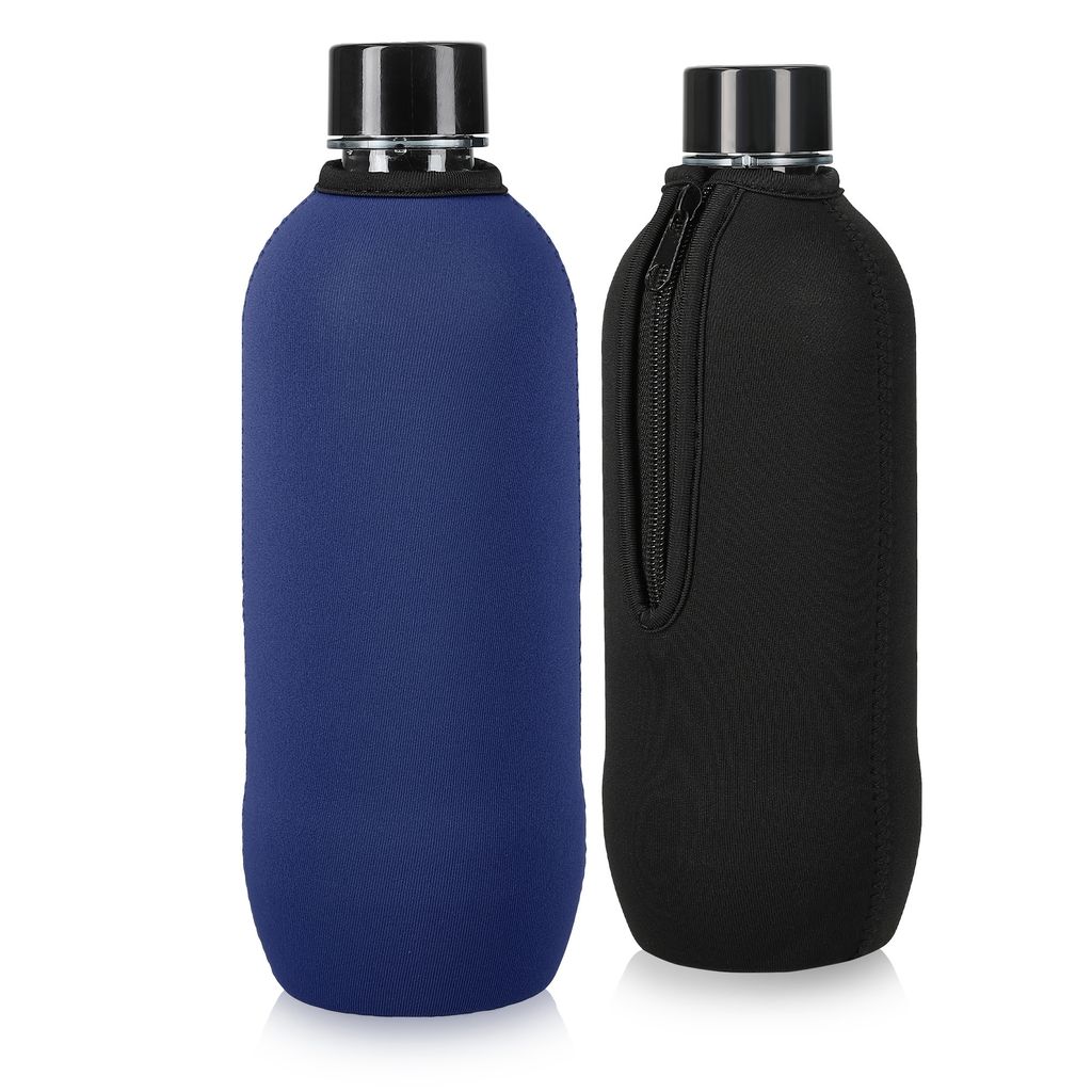 kwmobile 2x Schutzhülle kompatibel mit SodaStream Glasflasche - Neopren Hülle - Flaschen Kühler für Wasser Karaffe in Schwarz Blau