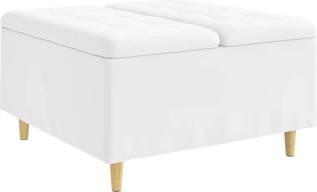 Pouf contenitore bianco 80 x 80 x 45 cm in ecopelle
