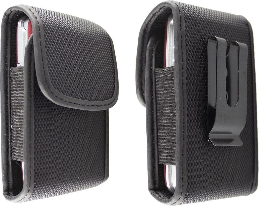 Hochwertige Nylon-Schutztasche für Easyfone Telefone, universell, mit Klettverschluss, Metall-Gürtelclip & Gummizug, Farbe schwarz