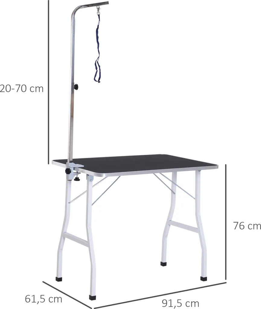 Table de toilettage pliable pour chien avec potence et sangle noir