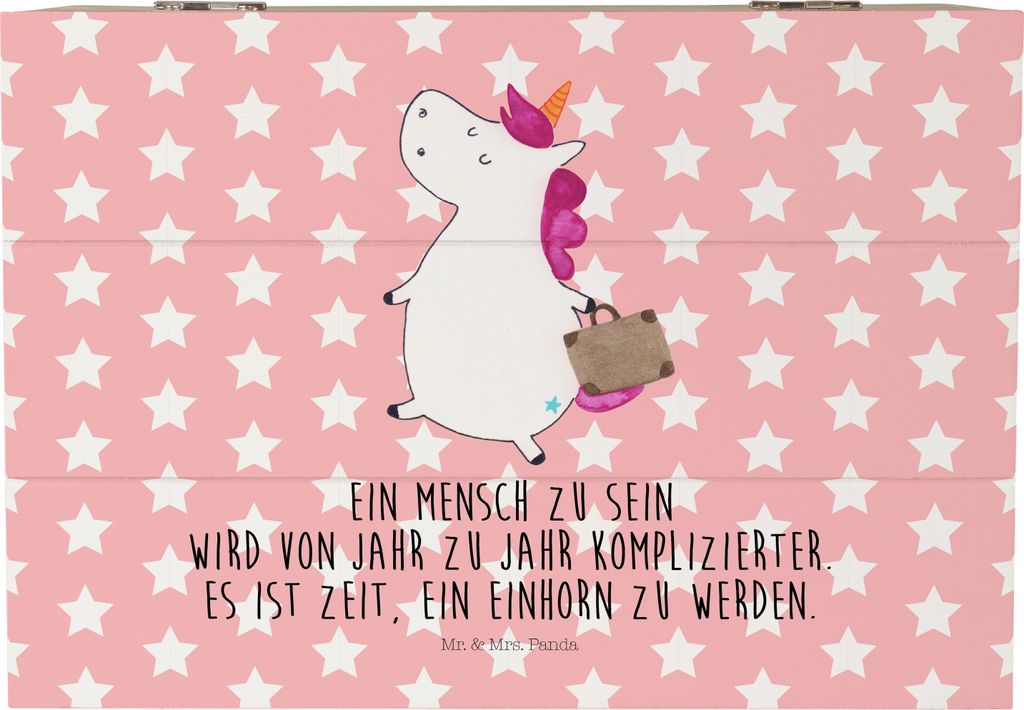 Mr. & Mrs. Panda Erinnerungsbox Einhorn Koffer 22 x 15 cm - Rot Pastell - Geschenk, Reise, Unicorn, Abenteuer, schatztruhe, fotobox, Schatulle, Box...