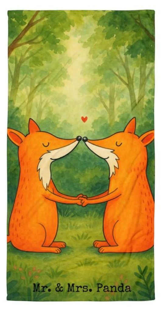 Mr. & Mrs. Panda Handtuch Füchse Liebe Design - Weiß - Geschenk, Strandtuch, Badehandtuch, Fuchs, Duschtuch, Ehefrau, Großes, Paar, Frotteehandtuch