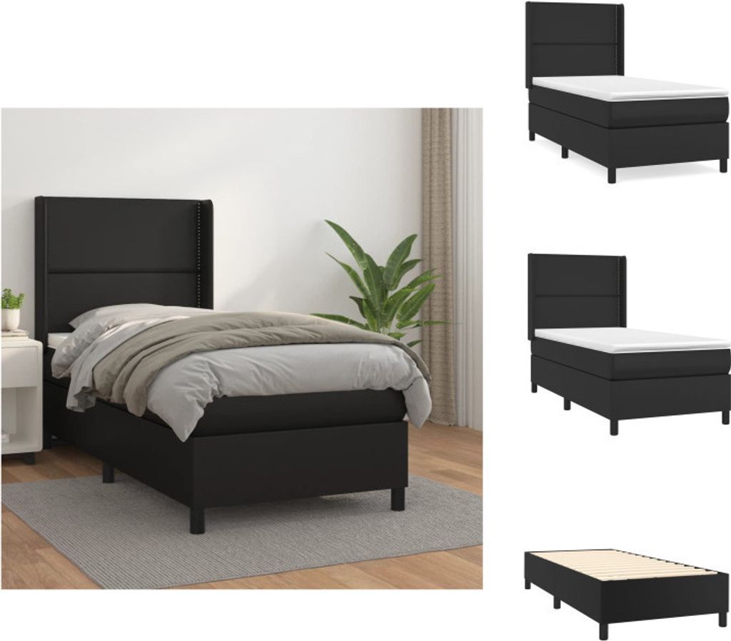 vidaXL Boxspringbett mit Matratze Schwarz 90x200 cm Kunstleder - Betten & Bettgestelle