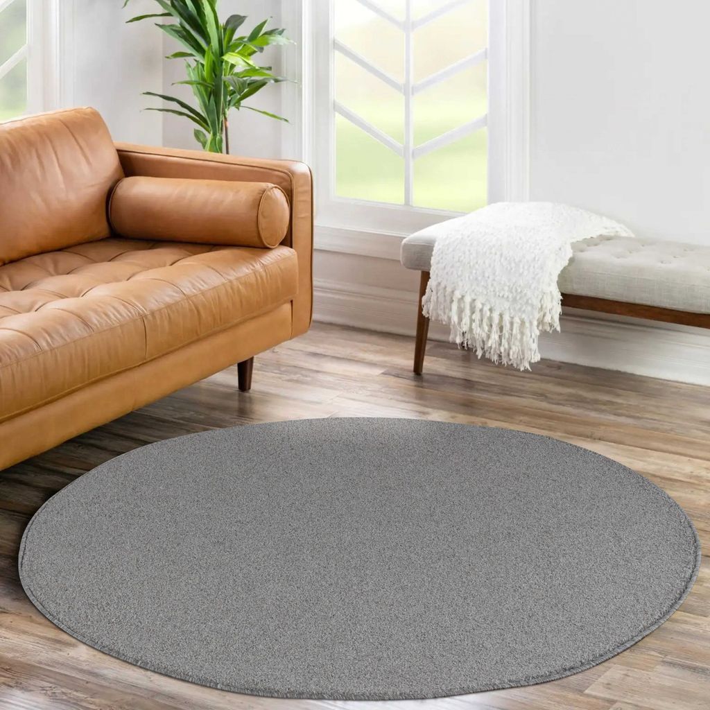 Teppium Teppich Wohnzimmer Kurzflor Uni Design, Pflegeleicht & Modern, Für Schlafzimmer Flur, Grösse: 160 cm Rund