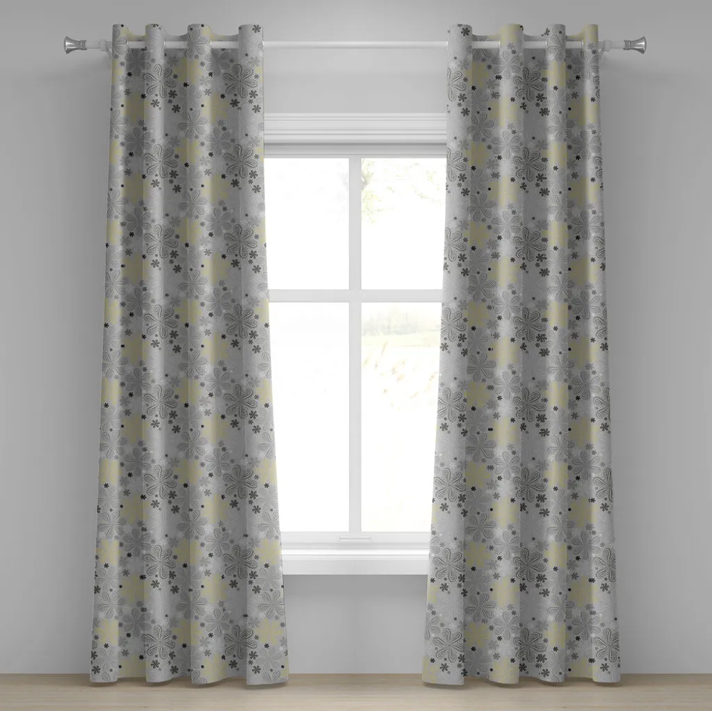 Rideaux décoratifs 2 panneaux imprimé bohème jaune et gris chiné