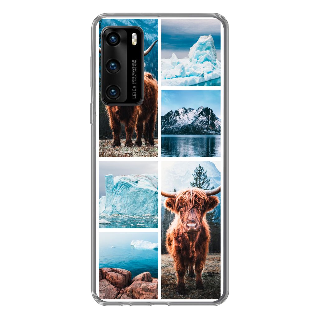 MuchoWow Handyhülle Schutzhülle Hülle für Huawei P40 Schottischer Highlander - Eiscreme - Collage Silikon Softcase Handy Hülle - Handytasche