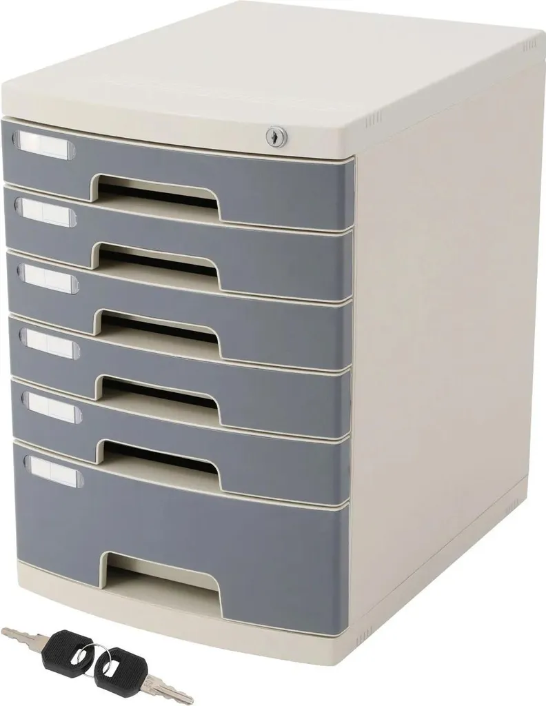 Caisson à tiroirs bureau 6 tiroirs verrouillable en plastique PS gris