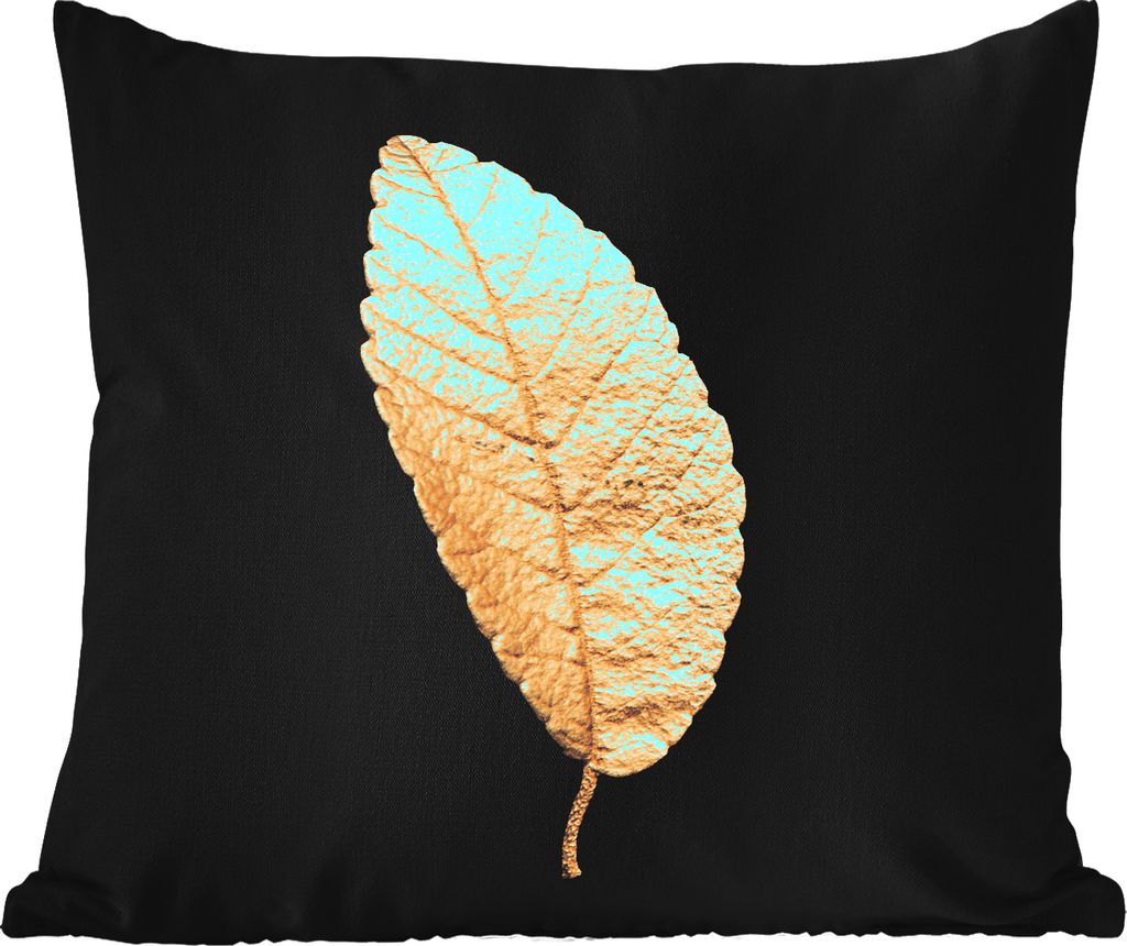 MuchoWow Outdoor Kissen - Schwarz und Gold - Blätter - Schwarz - Pflanzen - Luxus - 50x50 cm - Wetterfest - Lounge Kissen - Komfortabel - Kissen...