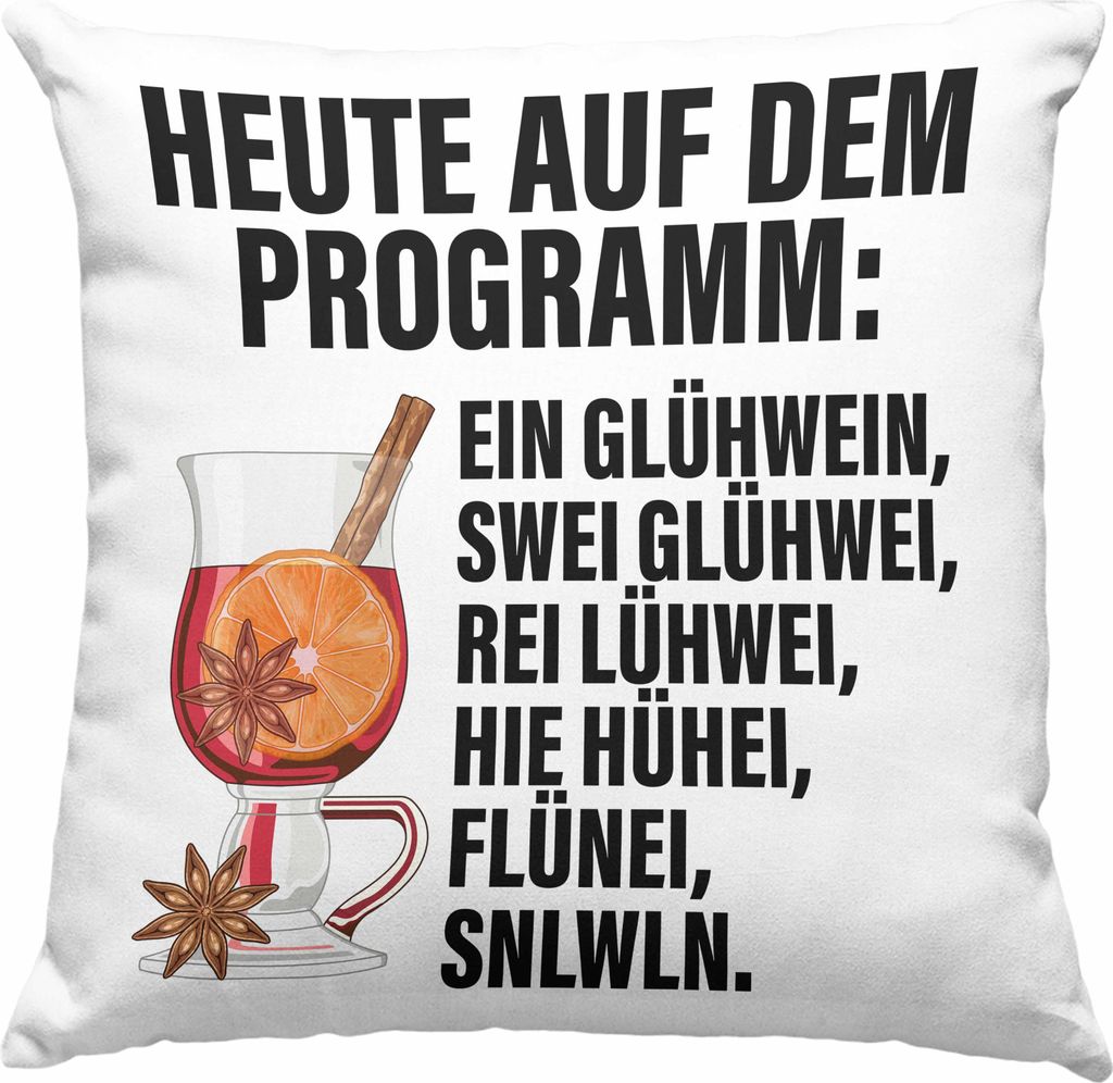 Trendation - Lustige Glühwein Deko-Kissen mit Füllung 40x40 Lustig Spruch Glühweinbecher mit Henkel Doppelwandig GlühweinDeko-Kissen mit Füllu...