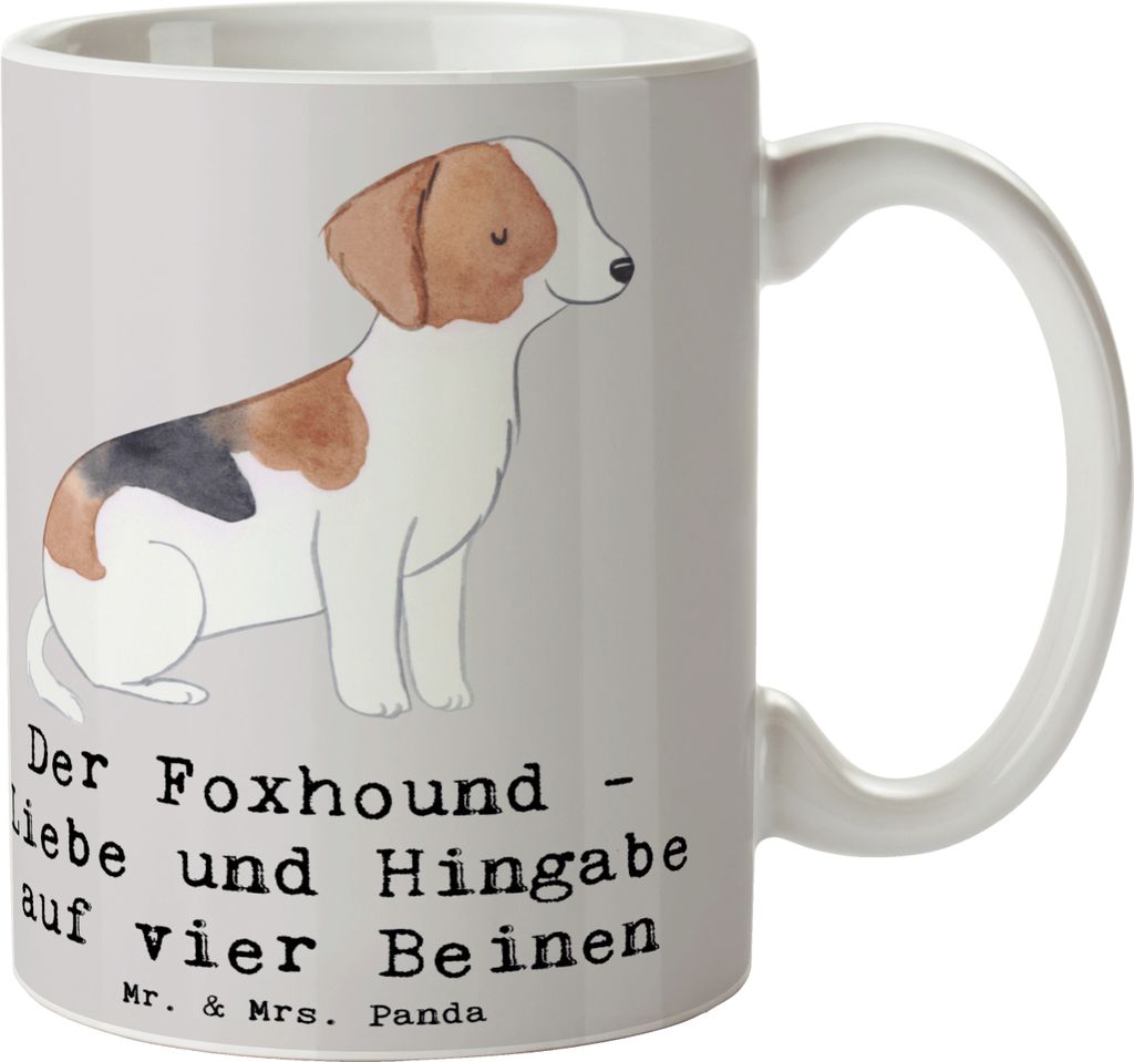 Mr. & Mrs. Panda Becher Liebevoller Foxhound - Grau Pastell - Geschenk, Trinkbecher, Ursprung, Hunderassen, Hunderasse, Pott, Jagdhund, Tasse, sch...