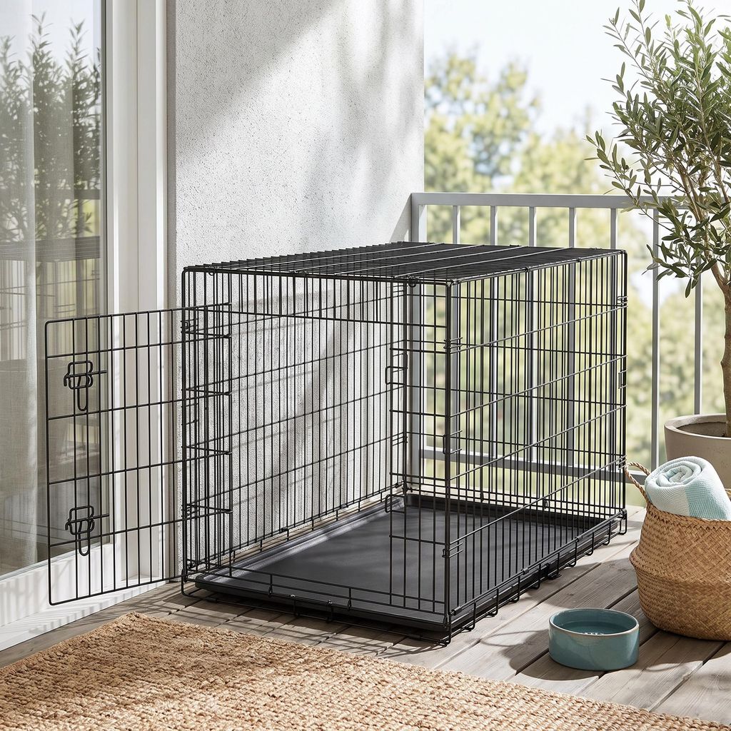 FEANDREA Hundekäfig Faltbar mit 1 Tür und Kunststoffschale Produktbild 