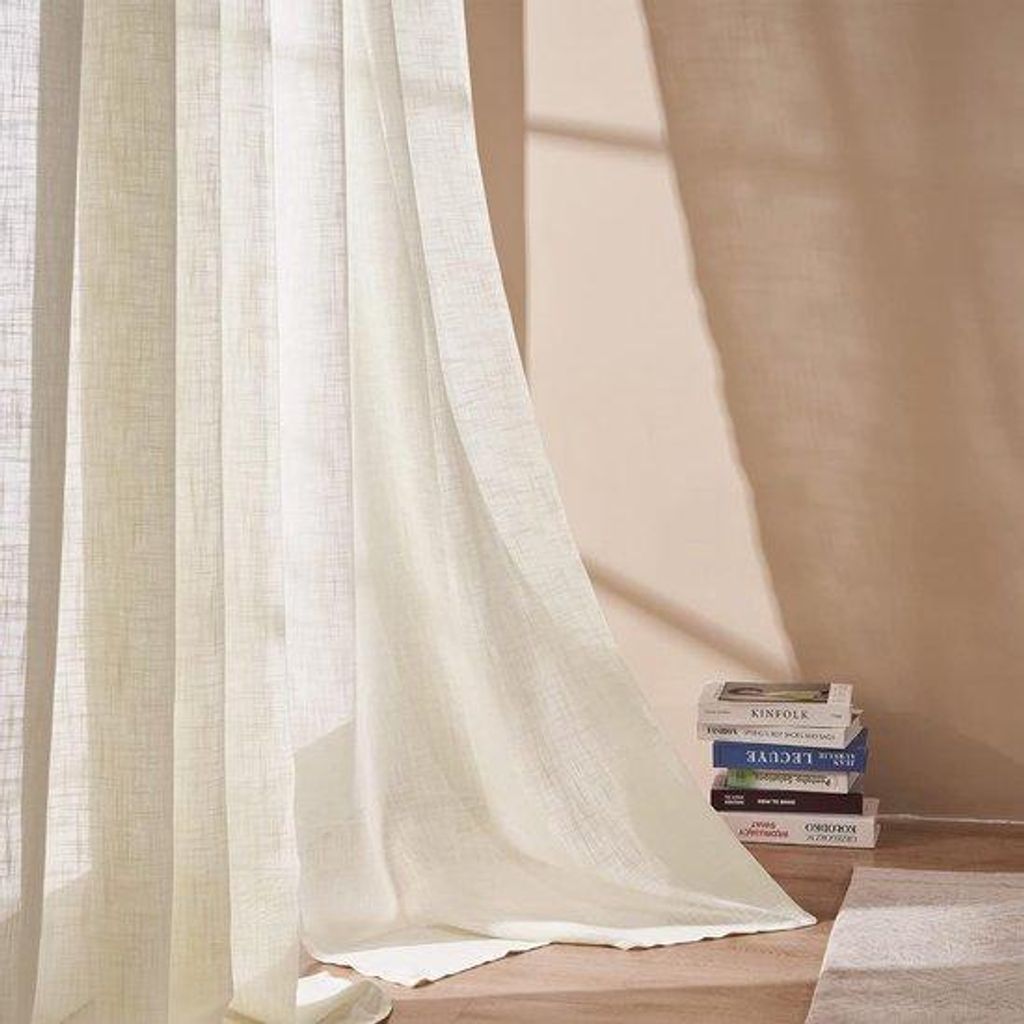 Transparante Voile-Gordijnen, Lichtbeige, 140 x 240 cm, Woonkamer, Moderne Linnen-Voile