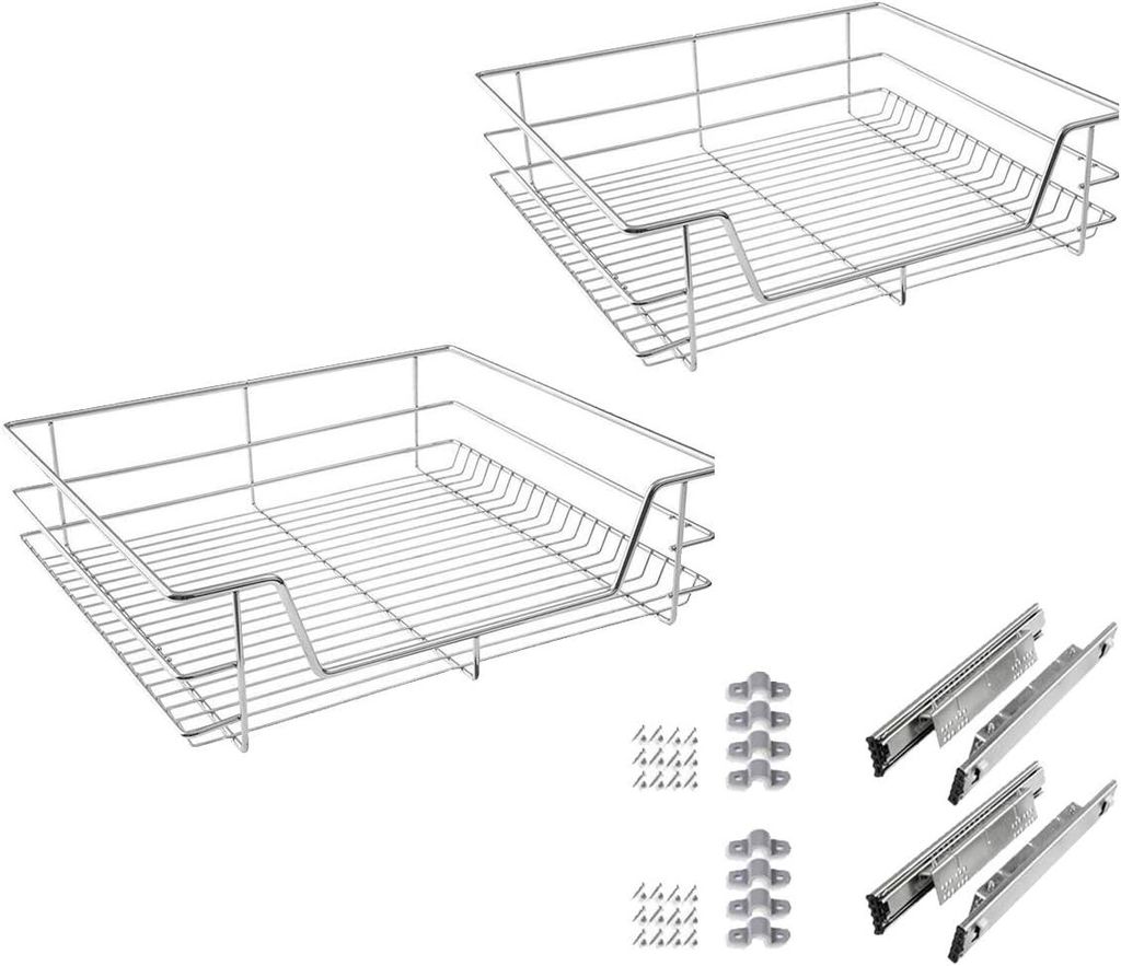 YUENFONG 2 Stücke Teleskopschublade Ausziehbare Schrankauszug Ablage Küchenschublade Regal 20kg Belastbar Küchen Korbauszug (für 60cm Schränke)