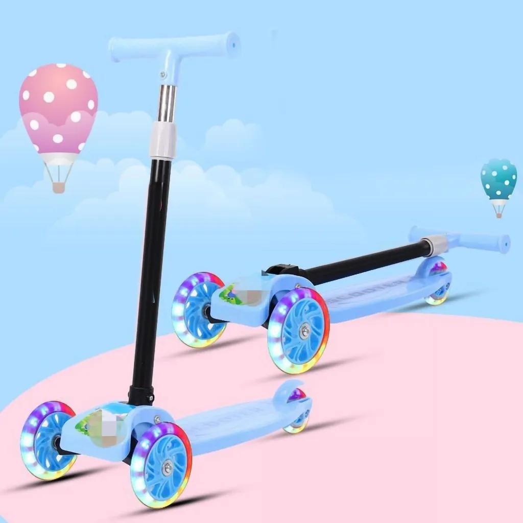 Trottinette pliable enfant 3 roues LED bleu avec guidon réglable T100