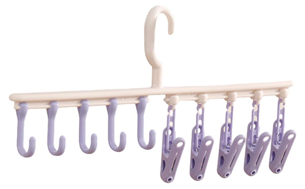 Kleiderbügel-Organizer mit verstellbarem Abstand, 5 Clips und 5 Haken, ideal für Socken, Baseballkappen, Handtücher, Babykleidung und mehr.