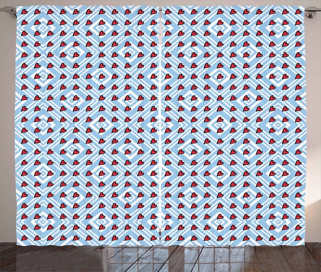 ABAKUHAUS Romantisch Rustikaler Vorhang, Bohemian Herz Shapes, Wohnzimmer Universalband Gardinen mit Schlaufen und Haken, 280 x 245 cm, Hellblau We...