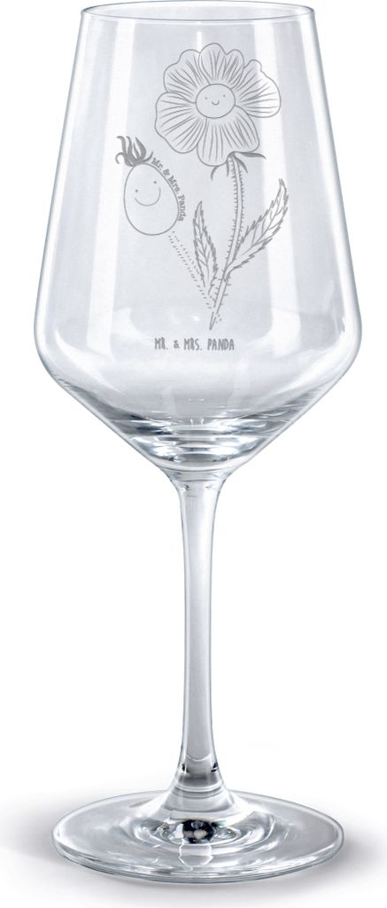 Mr. & Mrs. Panda glas für rotwein Blume Hagebutte - Transparent - Geschenk, weinglas graviert, Rotweinglas mit Gravur, Schlechte Gedanken, Bordeau...